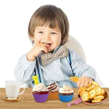 WSmelon Silicone Lunch Box Dividers for kids,24 pcs Bento Box Dividers with 10 Animal Food Picks,Silicone Bento Box Inserts,Silicone Cupcake Baking Cups,Muffin Pan Liners,Reusable and BPA Free