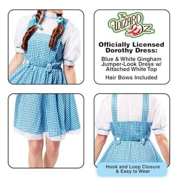 Rubies Wizard of Oz Dorothy Dress and Hair Bows Costume, Blue/White, Teen