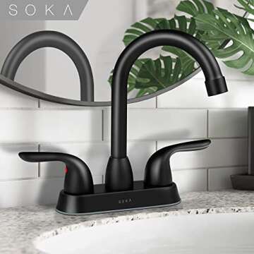 SOKA 2 Handle Bathroom Faucet Black, 4 Inch Black Bathroom Sink Faucet Centerset with Lift Rod Drain...