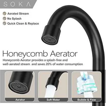 SOKA 2 Handle Bathroom Faucet Black, 4 Inch Black Bathroom Sink Faucet Centerset with Lift Rod Drain Stopper and Supply Hoses, RV Bathroom Faucet 3 Holes, Matte Black Bathroom Faucet