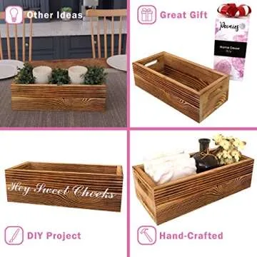 Rustic Home Decor Box - Toilet Paper Holder, Caddy Organizer for Masks, or Farmhouse Kitchen Utensil Holder Caddy, DIY Wood Box for Toilet Tank Tray, Bathroom Decor Box