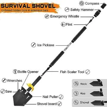 IUNIO Survival Off-Roading Tool Kit, Folding Shovel, Camping Axe, Multitool, Pickaxe, with Carrying Bag, for Outdoor, Car Emergency (Upgrade Black)