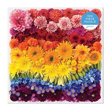 Galison Rainbow Flowers Jigsaw Puzzle, 500 Pieces, 20”x20” – Features an Array of Flowers and ...