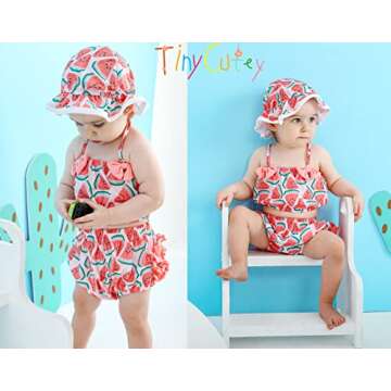 Tiny Cutey Infant Baby Girl Bikini Swimsuit Sunflower 2 Piece Bathing Suit Halter Top Bikini Bottoms Swimming Suit (Pink-Watermelon, 3-6 Months)