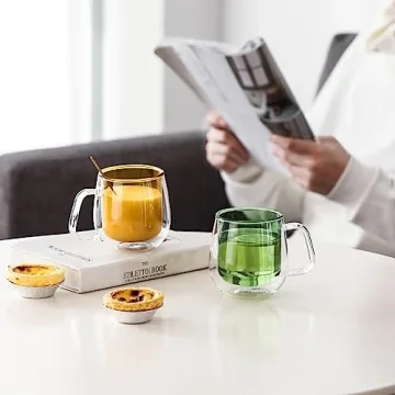 Colorful Double Walled Glass Coffee Mug Set of 4