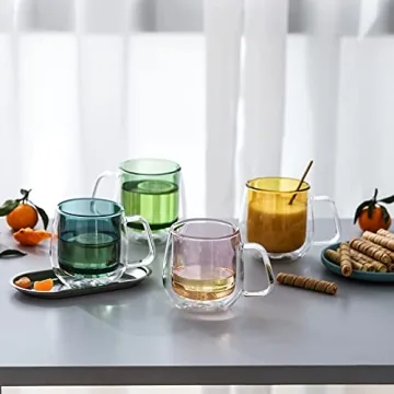 Colorful Double Walled Glass Coffee Mug Set of 4