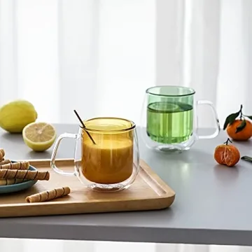 Colorful Double Walled Glass Coffee Mug Set of 4
