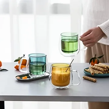 Colorful Double Walled Glass Coffee Mug Set of 4