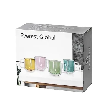 Colorful Double Walled Glass Coffee Mug Set of 4