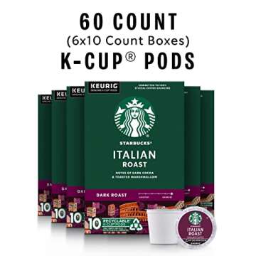 Starbucks K-Cup Coffee Pods, Dark Roast Coffee, Italian Roast for Keurig Brewers, 100% Arabica, 6 bo...