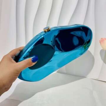 Acrylic Shell Clutch Purse for Women Blue Metallic Bag Unique Large Designer Acrylic Evening Handbag for Wedding Party Prom