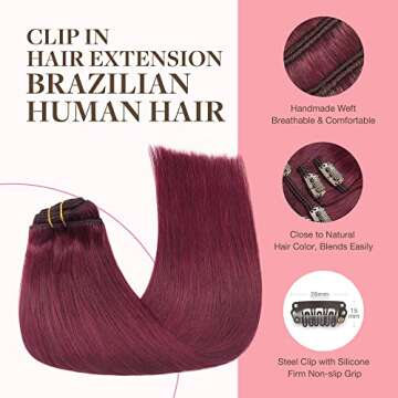 GOO GOO Clip in Hair Extensions Real Human Hair, Remy Human Hair Extensions Clip ins for Women, Natural Human Hair, 18inch 120g 7Pcs, 530 Burgundy