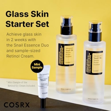 COSRX Glass Skin Starter Set, Amazon Exclusive, Advanced Snail 96% Mucin Power Essence & Retinol 0.1% Cream Mini Sample, Daily Hydrating & Firming Korean Skin Care Kit, Gift Set