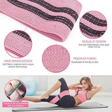 DISUPPO Resistance Bands for Legs and Butt, Workout Hip Bands High Exercise Bands Wide Booty Bands, Fabric Fitness Loop Bands for Body Stretching, Yoga, Pilates (Green, Pink, Purple)