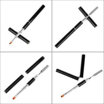 PayPie Dual-Ended Polygel Brush & Picker Brush tool, 2 in 1 Stainless Steel Designs Polygel Nail Brushes Gel Nail Tool for PolyGel Gel Acrylic Nails Extension (Black)