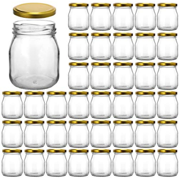 KAMOTA Glass Jars, 40 PACK 4 oz Clear Yogurt Jars With Gold Lids, Glass Pudding Jars Yogurt Jars Ide...