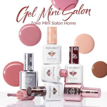 modelones Gel Nail Polish Kit with U V Light, 4 Colors Gel Mini Salon, Brown Nude Pink Red Clear Jelly Manicure Set with Pearl White Chrome Powder, Fall Home DIY Nail Art Gift for Women Girls Starter