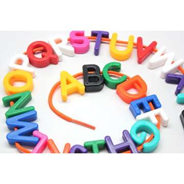 Uppercase Alphabet Lacing Beads Busy Bag - Perfect Fine Motor Learning Activity for Toddlers and Preschoolers. Sort by Shape and Color, Large Beads