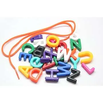 Uppercase Alphabet Lacing Beads Busy Bag - Perfect Fine Motor Learning Activity for Toddlers and Preschoolers. Sort by Shape and Color, Large Beads