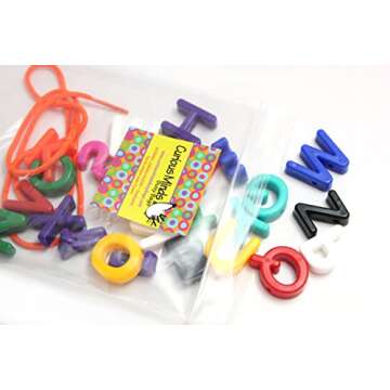 Uppercase Alphabet Lacing Beads Busy Bag - Perfect Fine Motor Learning Activity for Toddlers and Preschoolers. Sort by Shape and Color, Large Beads