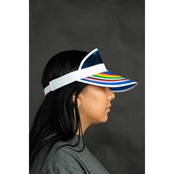 Nicky Bigs Novelties Clear Colored Plastic Rainbow Sun Visor Tennis Beach Vegas Dealer Golf Pride Music Festival Hats, Blue