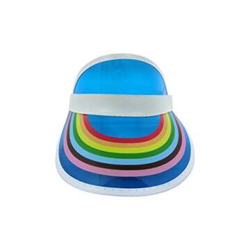 Nicky Bigs Novelties Clear Colored Plastic Rainbow Sun Visor Tennis Beach Vegas Dealer Golf Pride Music Festival Hats, Blue
