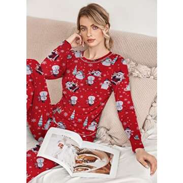 Ekouaer Pajamas Women's Long Sleeve Pj Set Soft 2 Piece Loungewear Sleepwear with Jogger Pants Chris...