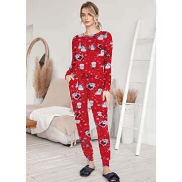 Ekouaer Pajamas Women's Long Sleeve Pj Set Soft 2 Piece Loungewear Sleepwear with Jogger Pants Christmas Print,XS