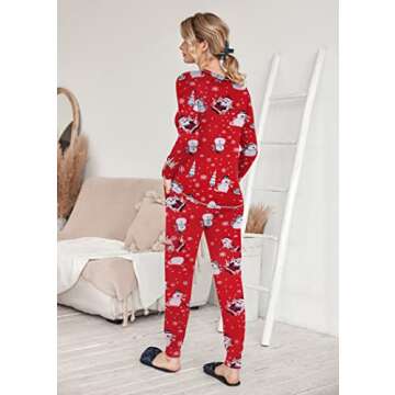 Ekouaer Pajamas Women's Long Sleeve Pj Set Soft 2 Piece Loungewear Sleepwear with Jogger Pants Christmas Print,XS