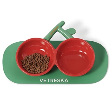 VETRESKA Cherry Ceramic Pet Bowl for Cats and Dogs