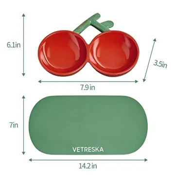 VETRESKA Cherry Ceramic Pet Bowl for Cats and Dogs
