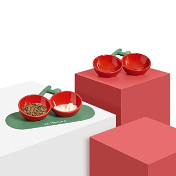 VETRESKA Cherry Ceramic Pet Bowl for Cats and Dogs