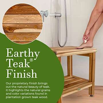 EcoDecors 18 inch, Teak Shower Bench, Teak Shower Seat, Teak Bench for Shower, Teak Stool, Teak Shower Chair, Teak Shower Bench for Inside Shower, Teakwood Shower Bench