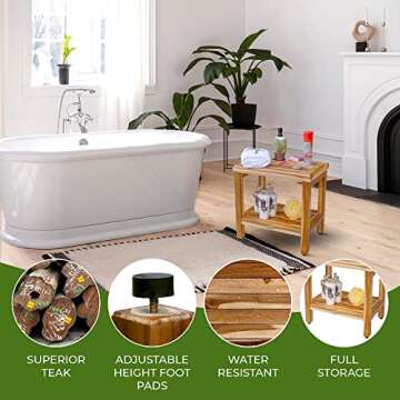 EcoDecors 18 inch, Teak Shower Bench, Teak Shower Seat, Teak Bench for Shower, Teak Stool, Teak Shower Chair, Teak Shower Bench for Inside Shower, Teakwood Shower Bench