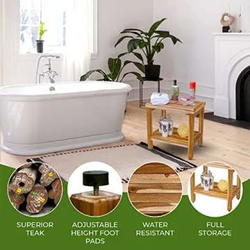 EcoDecors 18 inch, Teak Shower Bench, Teak Shower Seat, Teak Bench for Shower, Teak Stool, Teak Shower Chair, Teak Shower Bench for Inside Shower, Teakwood Shower Bench