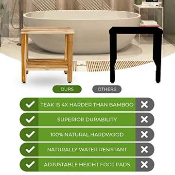 EcoDecors 18 inch, Teak Shower Bench, Teak Shower Seat, Teak Bench for Shower, Teak Stool, Teak Shower Chair, Teak Shower Bench for Inside Shower, Teakwood Shower Bench