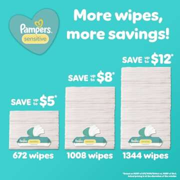 Pampers Baby Wipes, Sensitive, Water Based Wipe, Clinically Proven, Hypoallergenic, and Unscented for Babies, 1344 Wipes Total (16 Flip-Top Packs)
