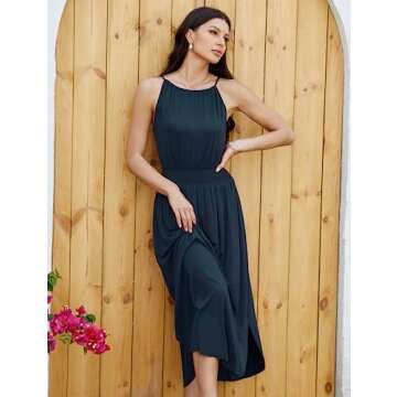 Shop ELGOGY Women's Sleeveless Halter Neck Summer Dress
