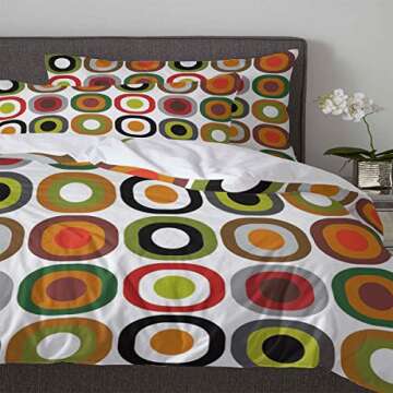 Mid Century Modern Bedding Duvet Covers Set 3 Pieces Queen, Geometric Ultra Soft Breathable Bedding Set with Corner Ties and Zipper Closure(1 Bed Covers + 2 Pillow Shams), Washed Cotton