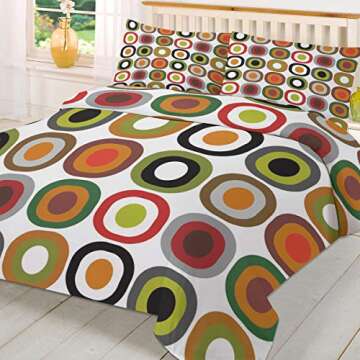 Mid Century Modern Bedding Duvet Covers Set 3 Pieces Queen, Geometric Ultra Soft Breathable Bedding Set with Corner Ties and Zipper Closure(1 Bed Covers + 2 Pillow Shams), Washed Cotton