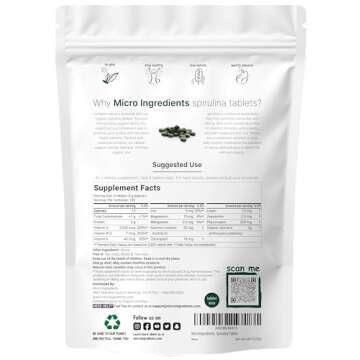 Micro Ingredients Organic Spirulina Supplement, 3000MG Per Serving, 720 Tablets (4 Month Supply), No Filler & Non-GMO, Rich in Vegan Protein, Vitamins & Prebiotics, Premium Spirulina Pills