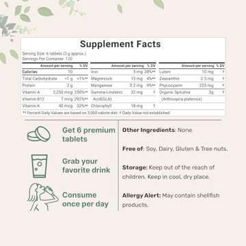 Micro Ingredients Organic Spirulina Supplement, 3000MG Per Serving, 720 Tablets (4 Month Supply), No Filler & Non-GMO, Rich in Vegan Protein, Vitamins & Prebiotics, Premium Spirulina Pills