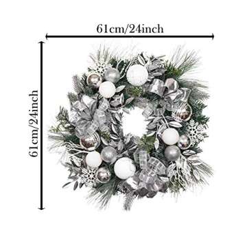 Valery Madelyn Pre-Lit 24" Silver White Artificial Greenery Spruce Front Door Wreath Home Wall Wedding Decor, Balls Included, Battery Operated 20 LED Lights Remote Timer