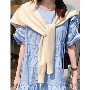 Zontroldy Women's Fashion Sweater Knitted Knotted Shawl Wraps Cape Tops Blouses(0221-Apricot-OneSize)