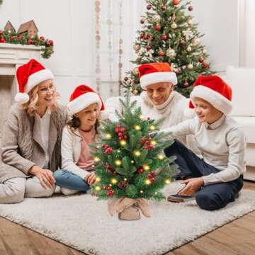 Shearly Christmas Tree,20 inch/50CM Small Christmas Tree,Mini Christmas with 2M LED Lights,Cement Ba...