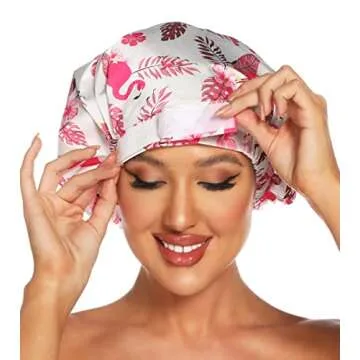 HIUMI Shower Cap for Women - Large Adjustable Waterproof Bath Cap in Pink