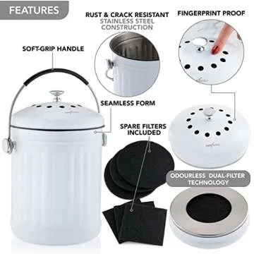 RED FACTOR Premium Compost Bin - Stainless Steel Kitchen Composting