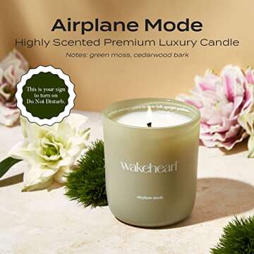Wakeheart Airplane Mode Premium Soy Coconut Wax Candle, Non-Toxic, Highly Scented Fragrance, Notes of Fresh Lilies, Green Moss and Cedarwood Bark, Hand Poured in LA, 8oz 55 Hour Clean Burn Time
