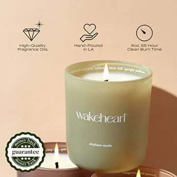Wakeheart Airplane Mode Premium Soy Coconut Wax Candle, Non-Toxic, Highly Scented Fragrance, Notes of Fresh Lilies, Green Moss and Cedarwood Bark, Hand Poured in LA, 8oz 55 Hour Clean Burn Time