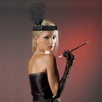 1920s Flapper Accessory Set Feather Headpiece Pearl Necklace